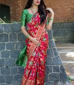 Ruby woven banarasi silk saree with blouse