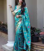 Sky blue woven banarasi silk saree with blouse