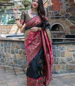 Black woven banarasi silk saree with blouse