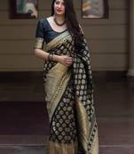 Black woven banarasi silk saree with blouse