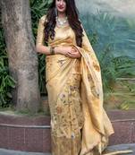 Beige woven banarasi silk saree with blouse