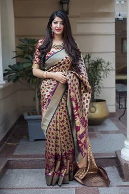 Wine woven banarasi silk saree with blouse 1