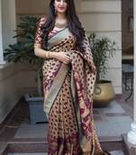 Wine woven banarasi silk saree with blouse