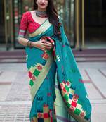 Multicolor woven banarasi silk saree with blouse