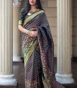 Multicolor woven banarasi silk saree with blouse