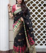 Black woven banarasi silk saree with blouse