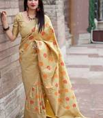 Cream woven pure silk saree with blouse
