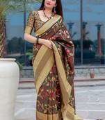 Brown woven pure silk saree with blouse