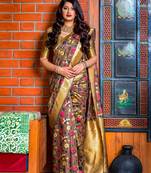 Light brown woven banarasi silk saree with blouse
