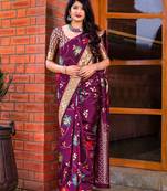 Wine woven banarasi silk saree with blouse