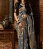 Grey woven banarasi silk saree with blouse