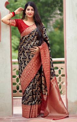 Maroon woven banarasi silk saree with blouse 1