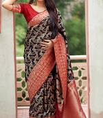 Maroon woven banarasi silk saree with blouse