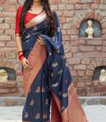 Light blue woven banarasi silk saree with blouse