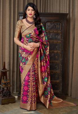 Wine woven banarasi silk saree with blouse 1