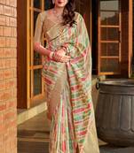 Beige woven banarasi silk saree with blouse