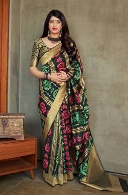 Black woven banarasi silk saree with blouse 1