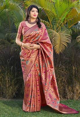 Multicolor woven banarasi silk saree with blouse 1