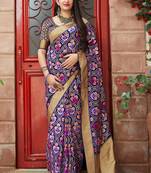 Blue woven banarasi silk saree with blouse