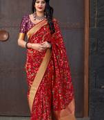 Red woven banarasi silk saree with blouse