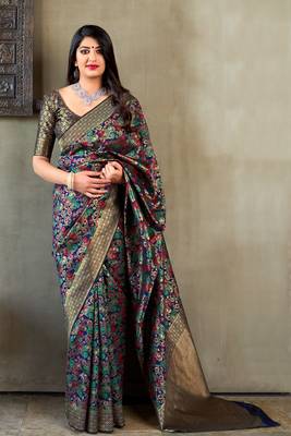 Multicolor woven banarasi silk saree with blouse 1