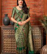 Green woven banarasi silk saree with blouse