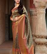 Blue woven banarasi silk saree with blouse