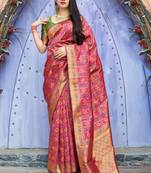 Pink woven banarasi silk saree with blouse