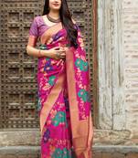 Pink woven banarasi silk saree with blouse