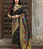 Black woven banarasi silk saree with blouse