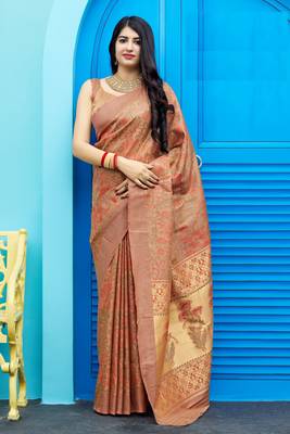 Chiku woven banarasi silk saree with blouse 1