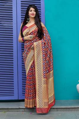 Multicolor woven banarasi silk saree with blouse 1