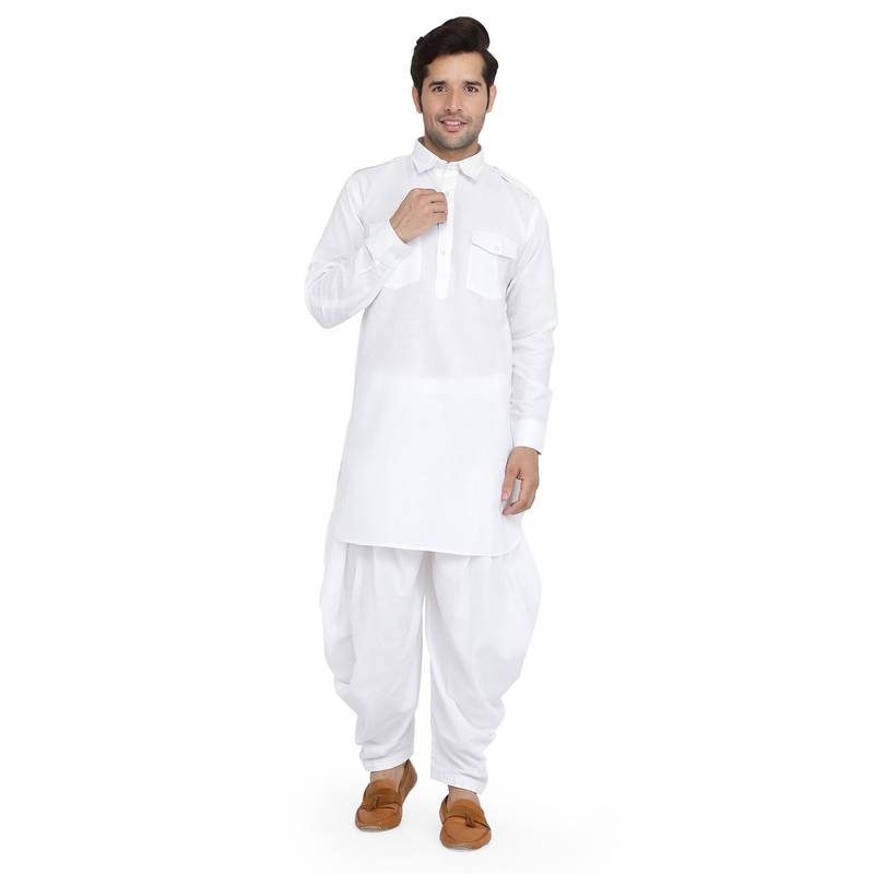 White Solid Dhoti Kurta Set