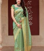 Teal woven banarasi silk saree with blouse