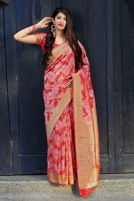 Multicolor woven banarasi silk saree with blouse 1