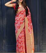 Multicolor woven banarasi silk saree with blouse