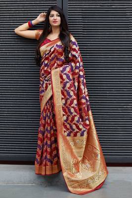 Multicolor woven banarasi silk saree with blouse 1