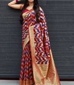 Multicolor woven banarasi silk saree with blouse