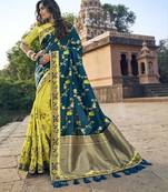 Blue embroidered banarasi silk saree with blouse