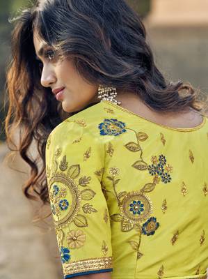 Blue embroidered banarasi silk saree with blouse 2