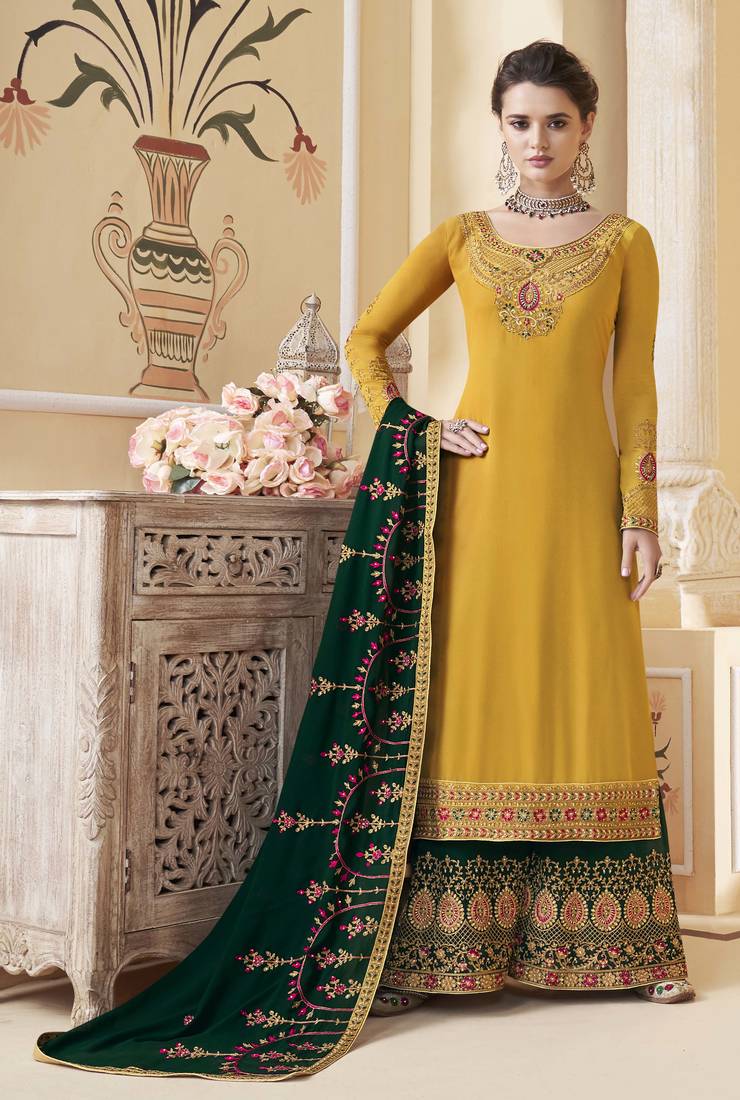 Yellow embroidered georgette salwar