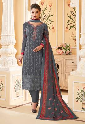 Grey embroidered faux georgette salwar 1