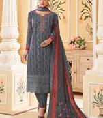 Grey embroidered faux georgette salwar