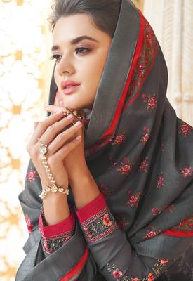 Grey embroidered faux georgette salwar 3