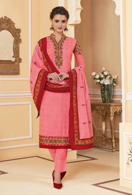 Peach embroidered faux georgette salwar 1