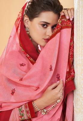 Peach embroidered faux georgette salwar 3