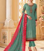 Teal embroidered faux georgette salwar