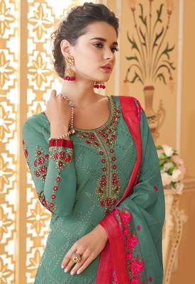 Teal embroidered faux georgette salwar 2