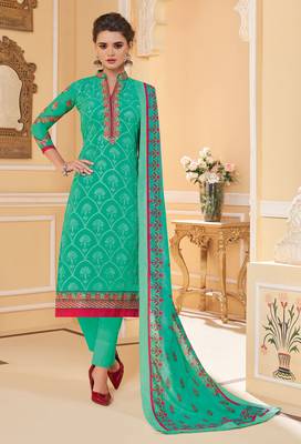 Turquoise embroidered faux georgette salwar 1