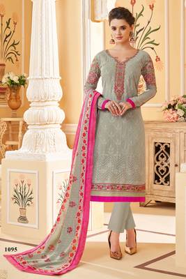Light-grey embroidered faux georgette salwar 1